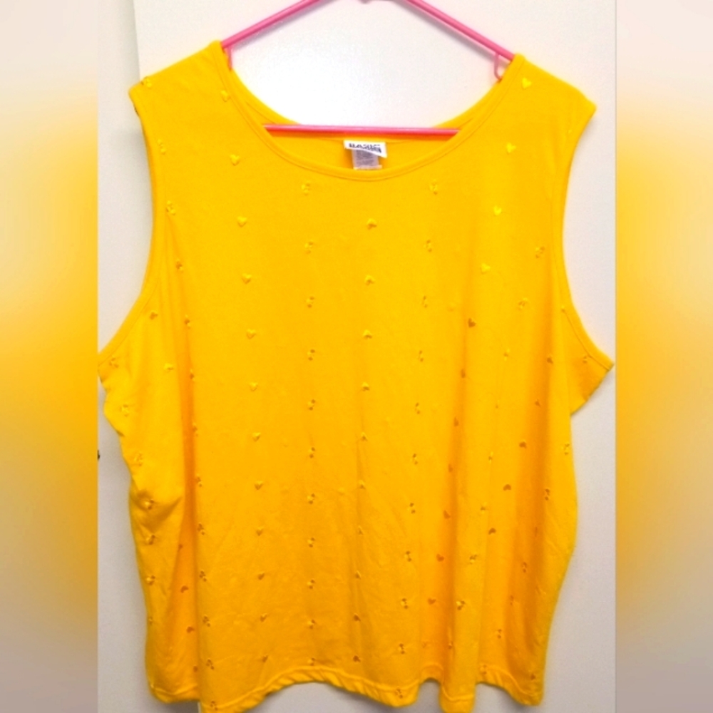 Yellow Sleeveless Top, Heart Embroidered Design